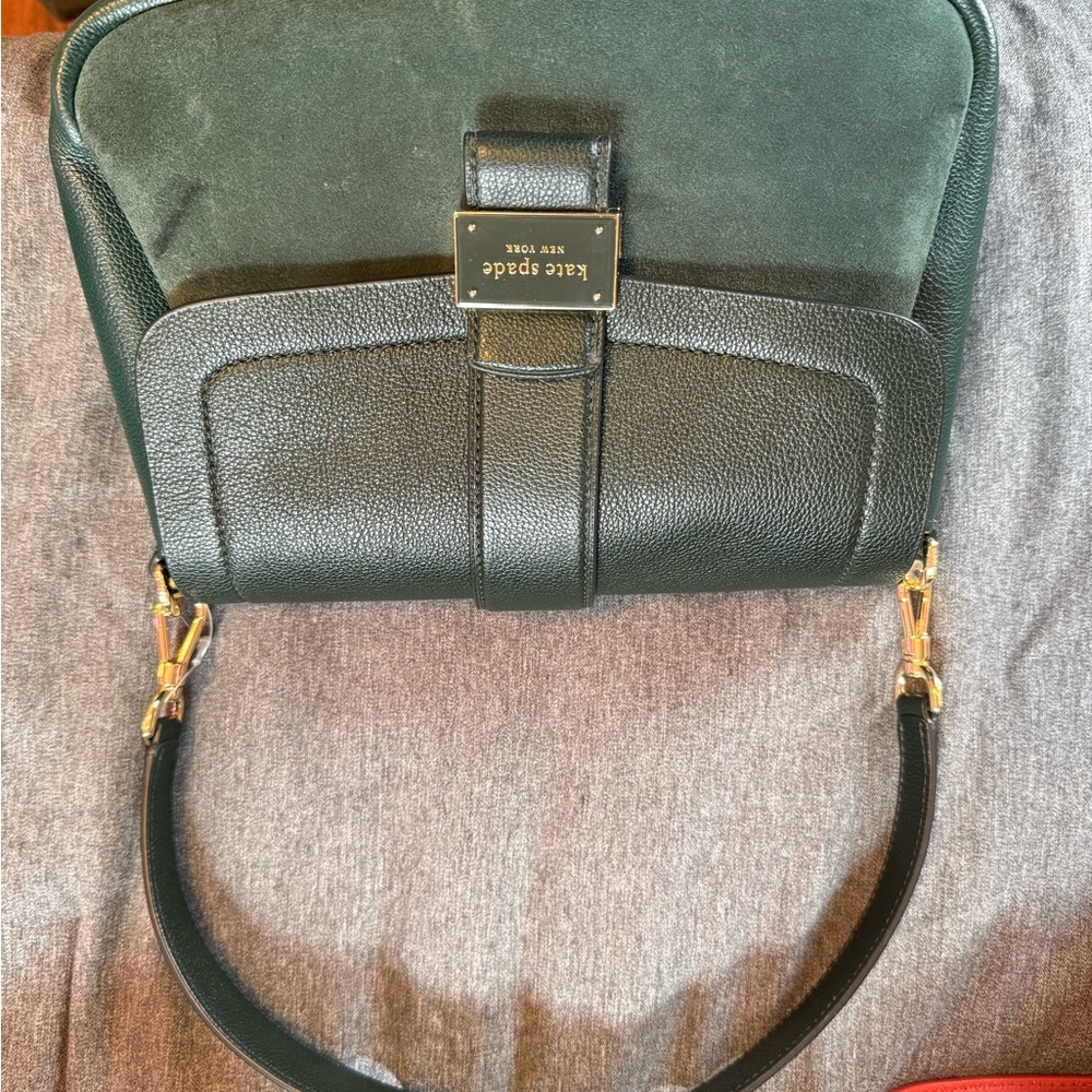 kate spade nouveau Dark Green Leather & Suede Crossbody Bag